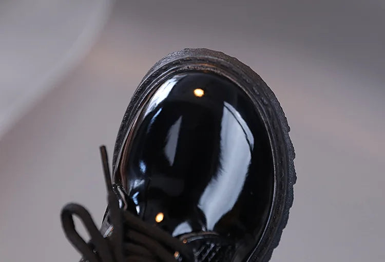 Spring Autumn Kids Shoes Solid Black Children's Fashion Casual Kids Shiny PU Little Boy Leather Shoes Toddler Lace-up Mary Janes