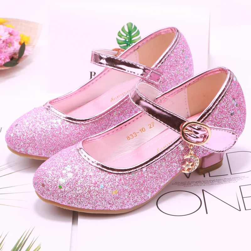 Fairy Girl High Heels Princess Shoes Halloween Cosplay Kids Shiny Sofia Cinderella Aurora Rapunzel Party Dress Up Leather Shoe