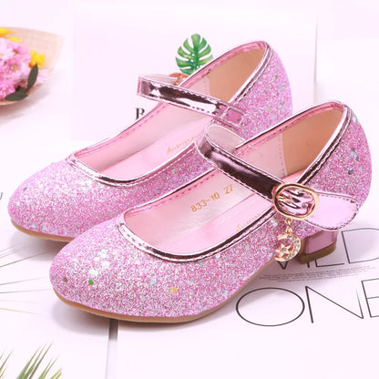 Fairy Girl High Heels Princess Shoes Halloween Cosplay Kids Shiny Sofia Cinderella Aurora Rapunzel Party Dress Up Leather Shoe