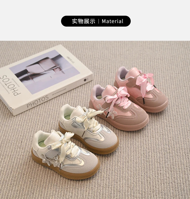 Kids Skate Sneakers for Girls 2025 Autumn New Toddler Walking Shoes Cute Ornament Non-slip Retro Comfort School Sports Sneakers