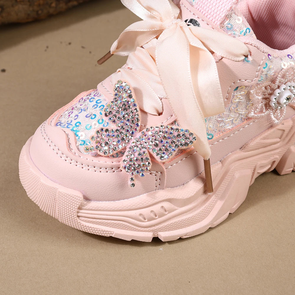 Children Shoes New Spring Toddler Girls Sport Shoes Bling Bling Soft Sole Breathable Outdoor Tennis Fashion Kids Sneakers