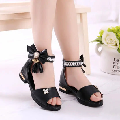 Kids Bow Sandals Children Girls Summer Cute Sandals Beach Sandals Princess Fashion High Heels Tassel School Shoes