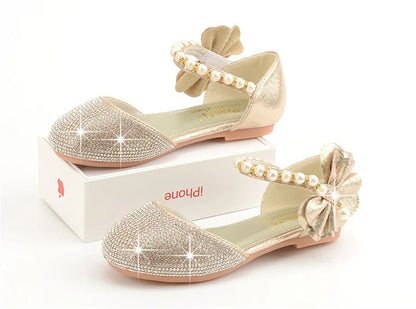 Girls Wedding Shoes Glitter New Brand Flat Heels Children Princess Sandals Dance Kids Fashion Party Shoes with Pearl