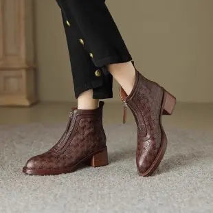 Women's Short Boots New Autumn Winter Zipper Vintage Chunky Heel Middle Heel Shoes Comfortable Warm Non Slip Fashion Boots