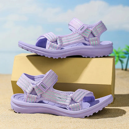 Summer Children Girls' Breathable Sport Sandals Non-Slip Soft Sole Outdoor Beach Shoes Kids Casual Waking Sandals Size 30-38
