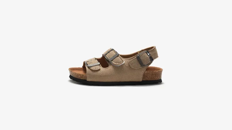 Boys Summer Soft Soled Cork Sandals Children One Line Herringbone Slippers Girl Beach Breathable Double Ring Buckle Casual Shoes