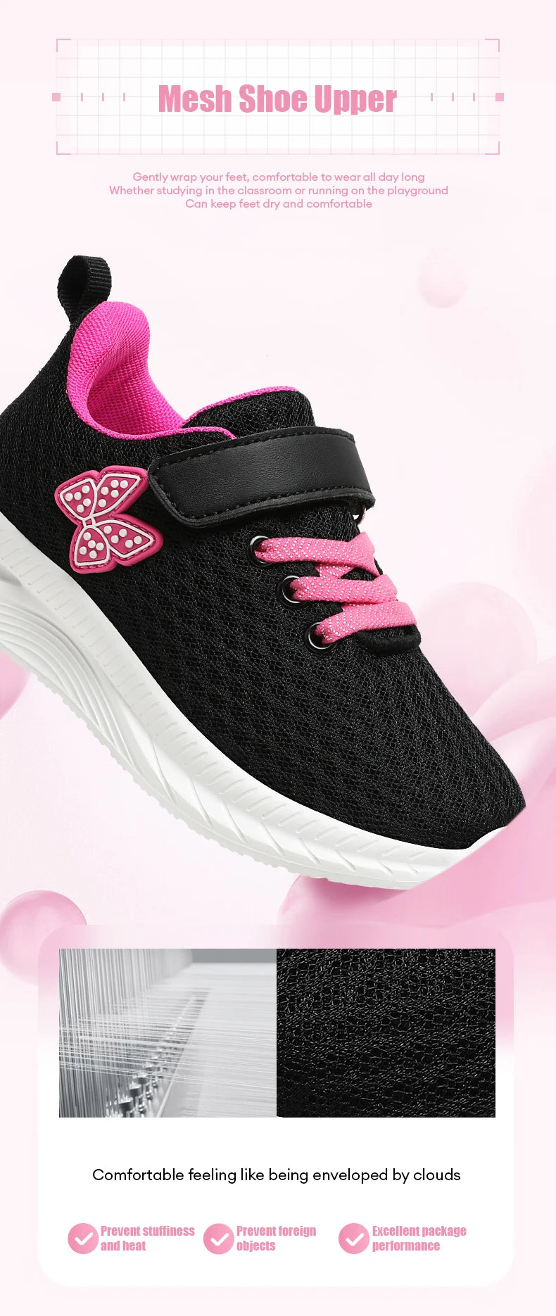 Girls' Breathable Mesh Sneakers with Bowknot Anti - Slip Casual Running Shoes for Kids Summer Sale Children's Sports Shoes
