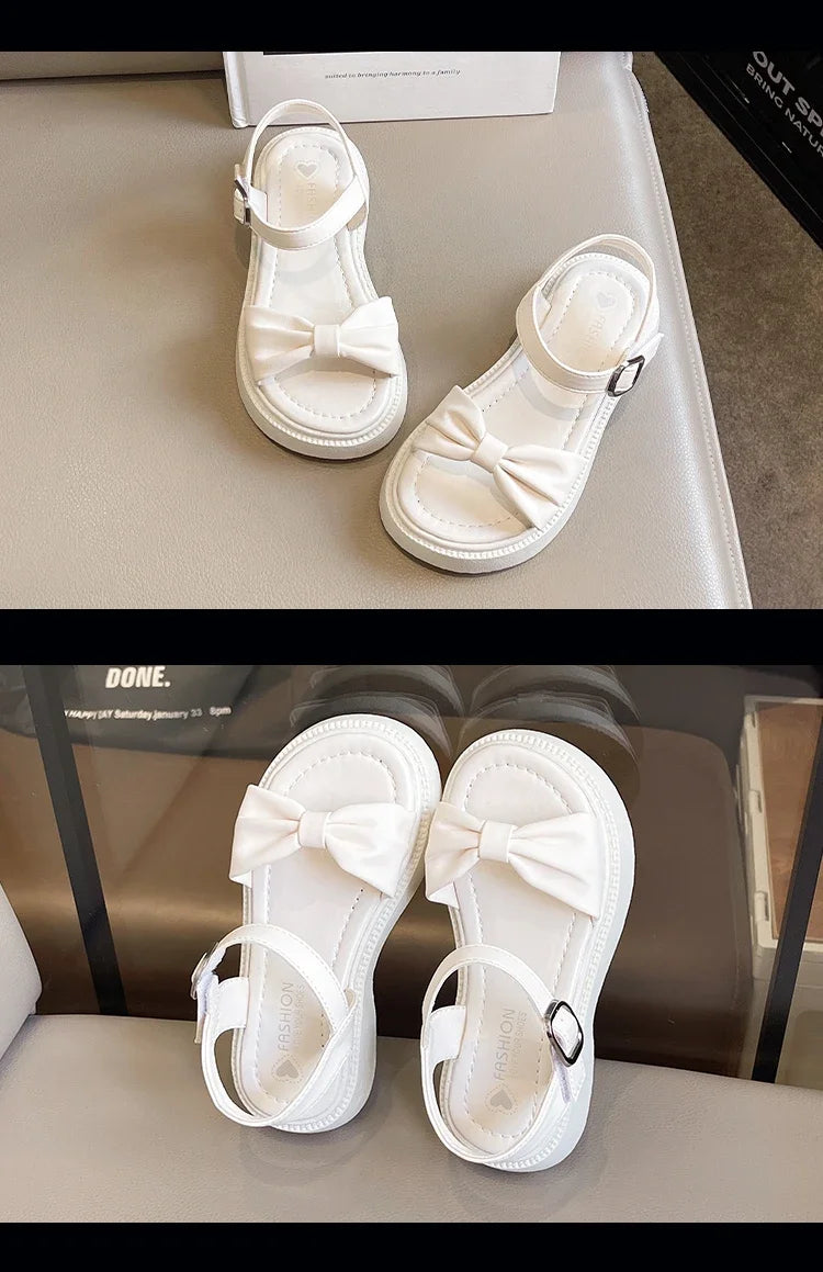 Girls Summer Beach Sandals 2025 New Solid Color Kids Causal Sandals Fashion Sweet Bow School Versatile Children Princess Shoes