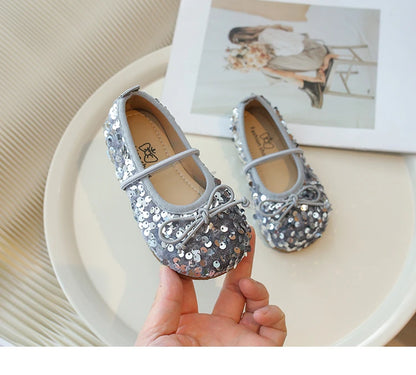 Girls' Shoes Spring New Fashion Little Girl Sequin Princess Shoes Soft Sole Girls' Shallow Mouth Single Shoes Breathable