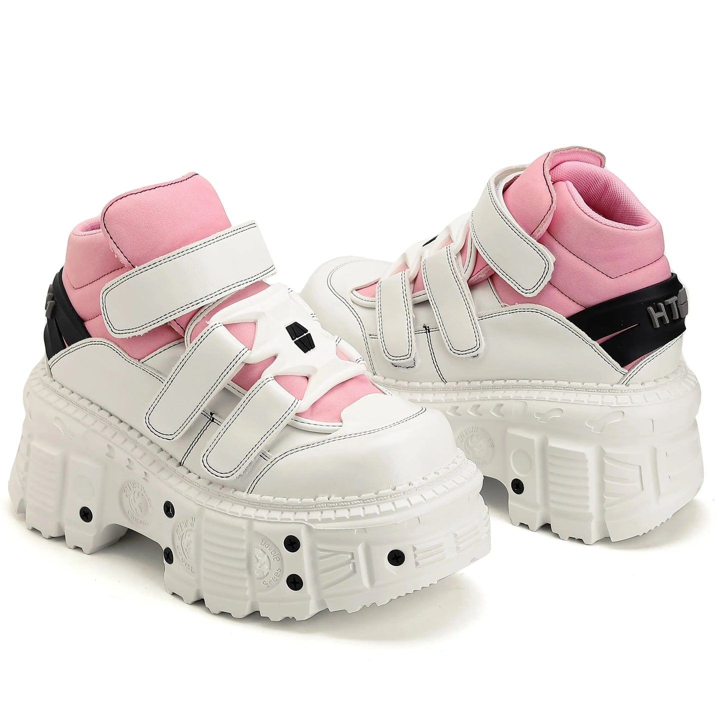 Woman Sneakers New Punk Style Women Shoes Gothic Ankle Rock Boots Lace-up Heel Height Platform Shoes Woman Metal Decor