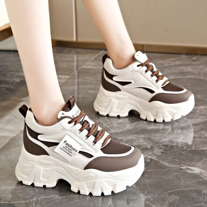 Women's White Platform Sneakers 2025 Spring Lace Up Thick Bottom Vulcanized Shoes Woman Breathable Non Slip Sports Shoes Ladies