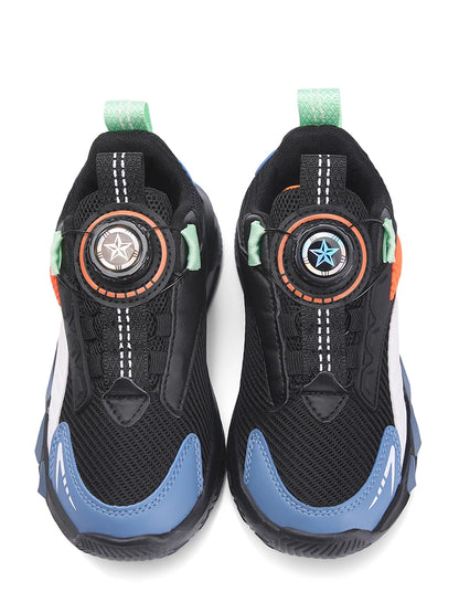 Boys' New Trendy Color-Blocked Mesh Sneakers with Knob Buckle, Dad Shoe Style Breathable Children's Shoes, Spring and Autumn Campus Outdoor Non-Slip Running Shoes, Casual Sports Trendy Shoes