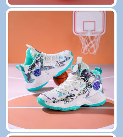 Fashion Basketball Shoes for Kids High-top Sneakers Children Casual Sports Shoes Ankle-protected Anti-slippery Gym Trainers Boys