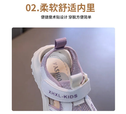 Boys and Girl's Casual Sandals Anti Kick Closed-toe Kid's Beach Shoes Summer Mesh Breathable Children's Sports Sandals
