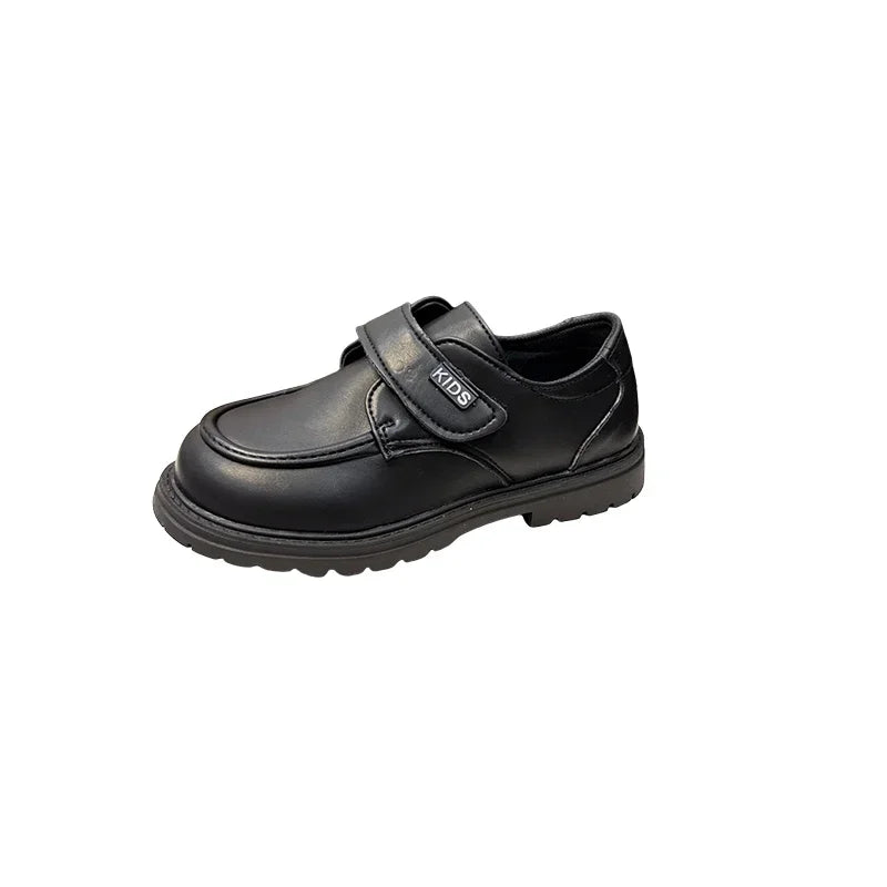 Boys Casual Leather Shoes Black Party Shoes for Formal Wedding School Fashion Classic Hook & Loop Kids Fashion Casual Loafers