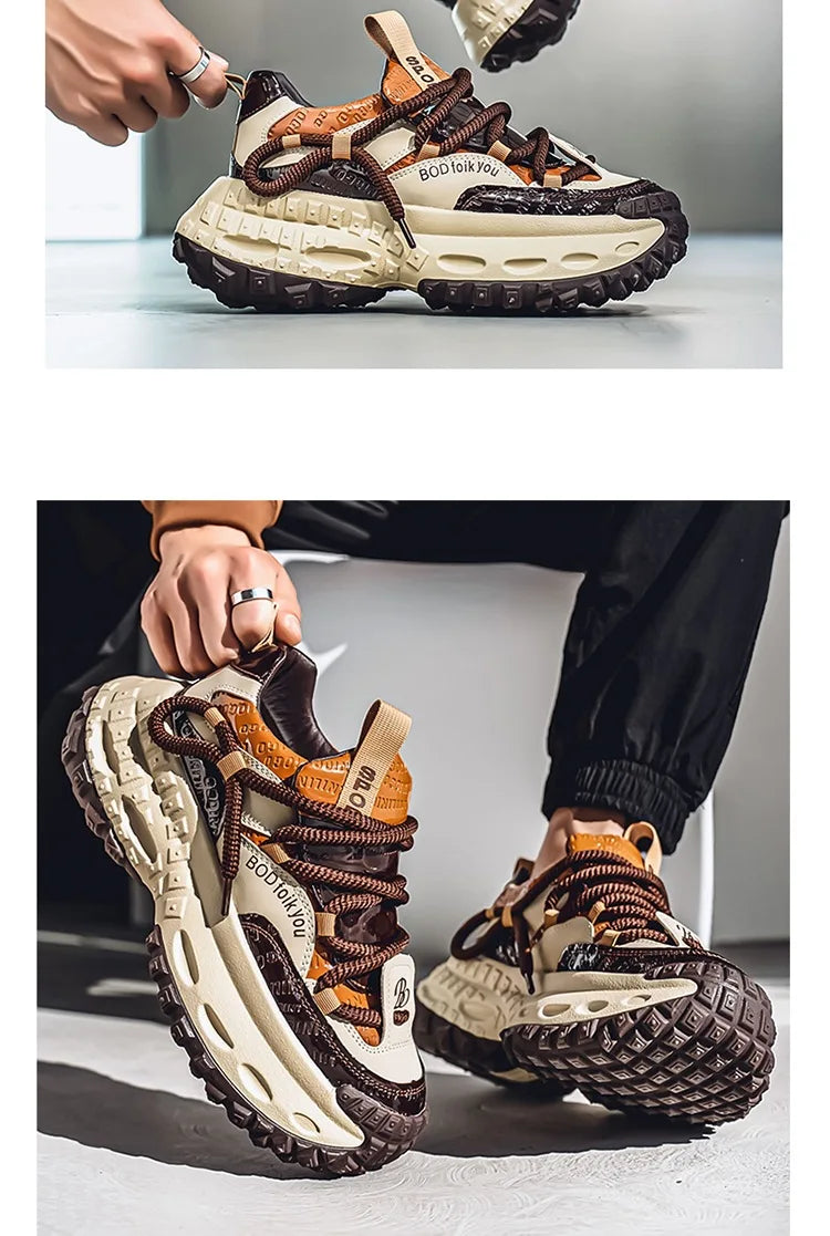 New Thick Soled Height Increasing Men's Casual Shoes 2025 Spring Color Blocked Comfortable Fashion Trend Low Cut Chunky sneakers (Available)