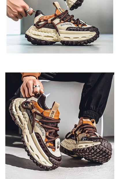 New Thick Soled Height Increasing Men's Casual Shoes 2025 Spring Color Blocked Comfortable Fashion Trend Low Cut Chunky sneakers (Available)