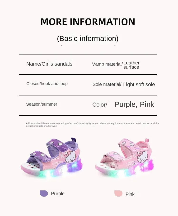 Summer New Baby Girls Led Light Sandals Cute Hello Kitty Children's Casual Shoes Anti-slip Kids Beach Shoes Outdoor Shoes
