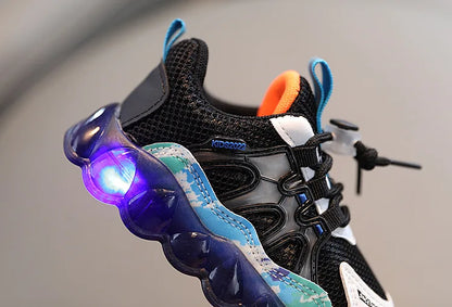 New Kid Sneaker Anti Slip Soft Bottom Boy LED Light Shoes Comfort Versatile Girls Casual Shoe Simple Child Mesh Shoes