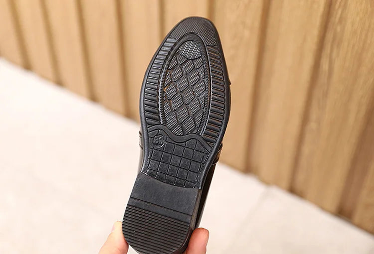 Kids Boys Girls Leather Shoes Students Boys Girls Soft Bottom Performance Shoes Black Fashion  Flower Kids Ceremonial Footwear