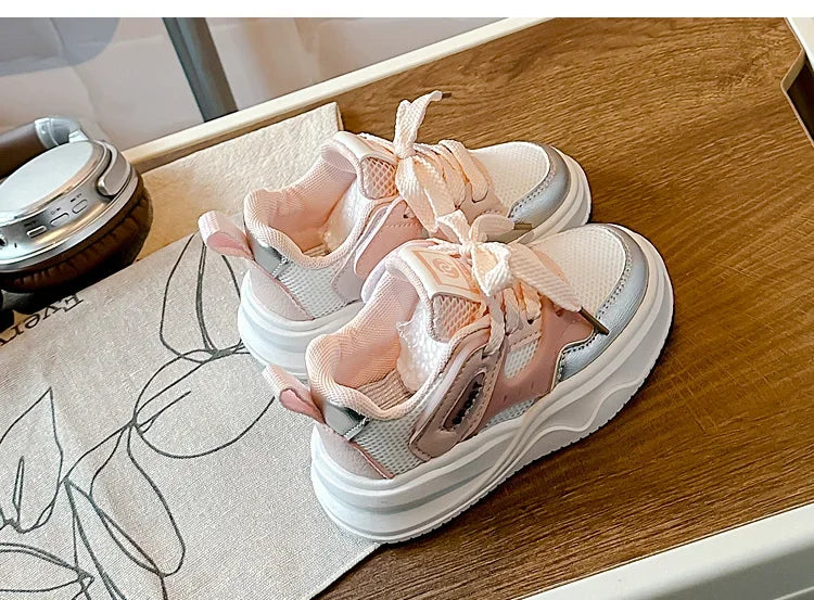 Students Sneakers Soft Sole Girls Running Shoes Mesh Breathable New Fashion Toddle Children Sports Shoes Non-slip Trendy