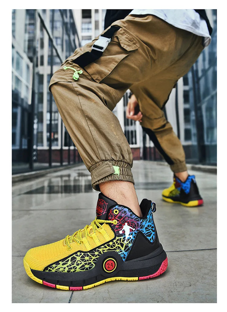 Hot Sale Cheap High Basketball Sneakers Men Women Fashion Printed Basketball Trainers Baskets Outdoor Platform Sport Shoes Boys