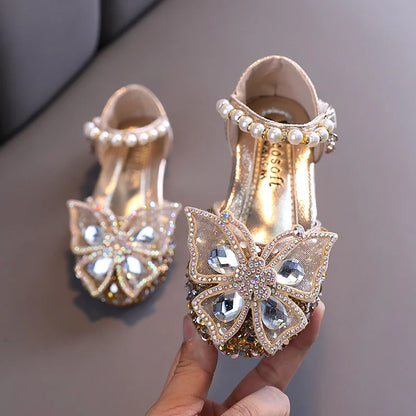 New Children's Party Wedding Children Shoes Sequin Lace Bow Kids Shoes Cute Pearl Princess Dance Single Casual Girls Shoe