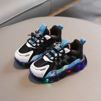 New Kid Sneaker Anti Slip Soft Bottom Boy LED Light Shoes Comfort Versatile Girls Casual Shoe Simple Child Mesh Shoes