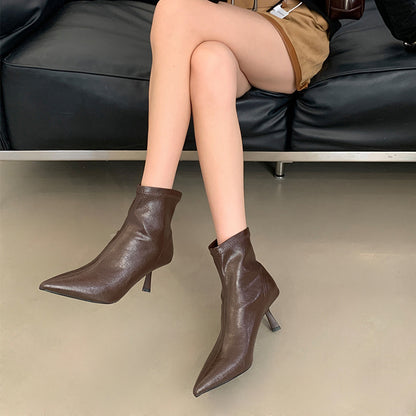 Women's Fashion Pointed Toe Stiletto Heel Ankle Boots