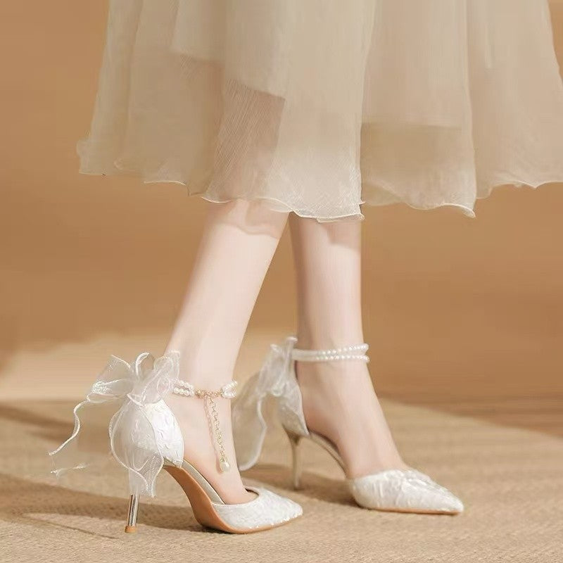 Back Bow Platform Pointed-toe Stiletto Sandals