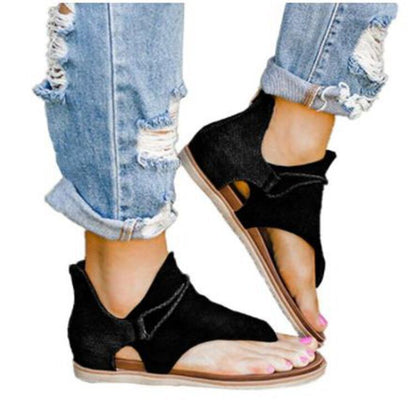 Flat Plus Size Leopard Back Zipper Sandals