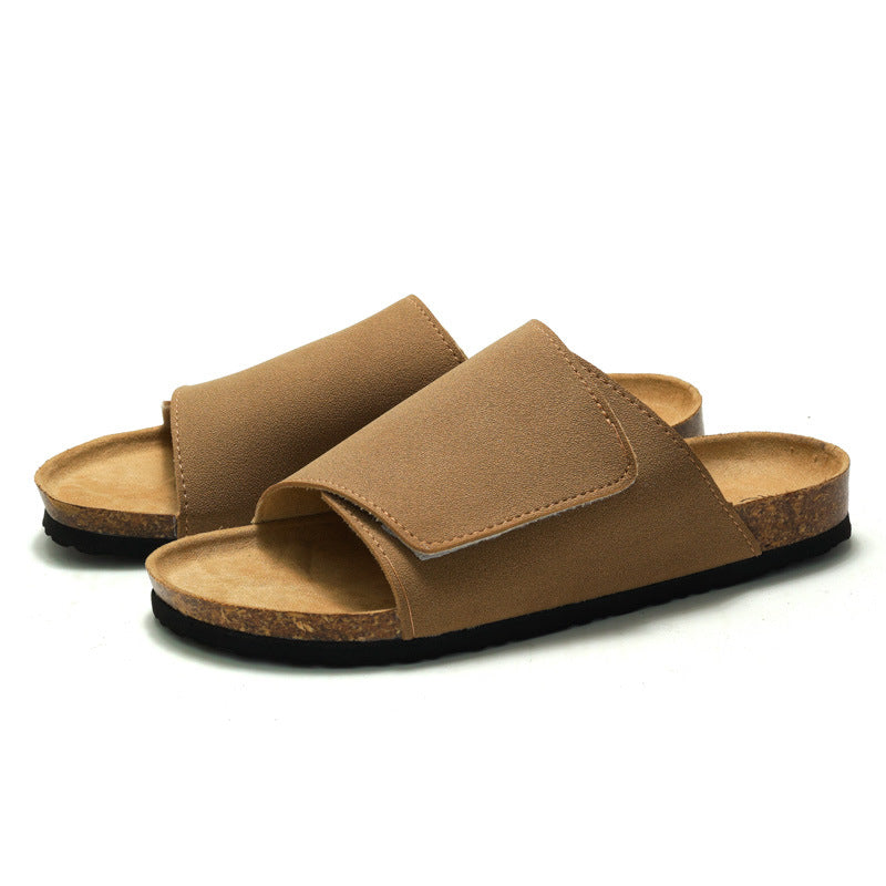 Cork Slippers Male Leather Version Platform Slippers Retro Slip-on Lazy Shoes