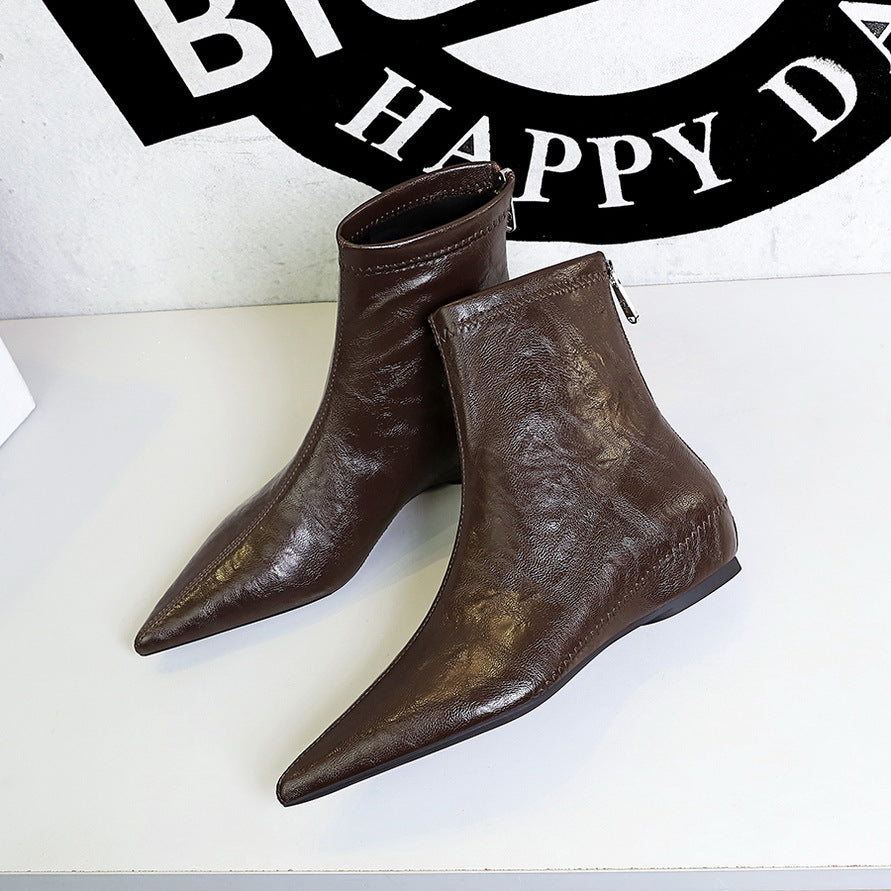 Retro Female Boots Comfortable Low Heel Wedge Hidden Heel