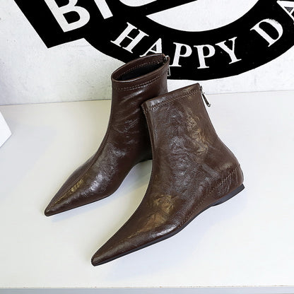 Retro Female Boots Comfortable Low Heel Wedge Hidden Heel