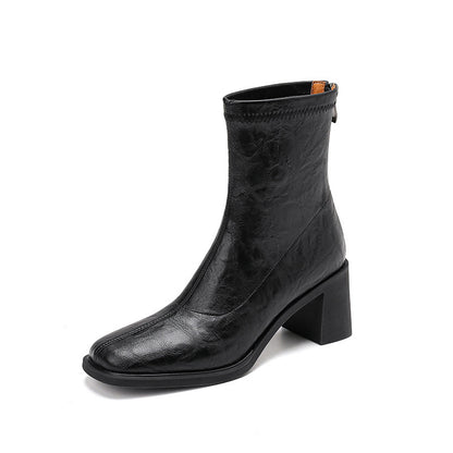 Commuter High Heel Stretch Retro Boots With Chunky Heels