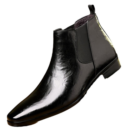 Leather Breathable Lychee Pattern High-top Shoes