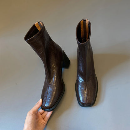 Commuter High Heel Stretch Retro Boots With Chunky Heels