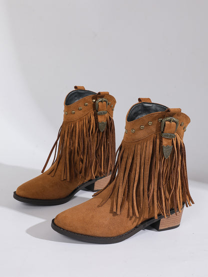 Retro Pointed Plus Size Bootie Ladies Tassel Western Cowboy Boot