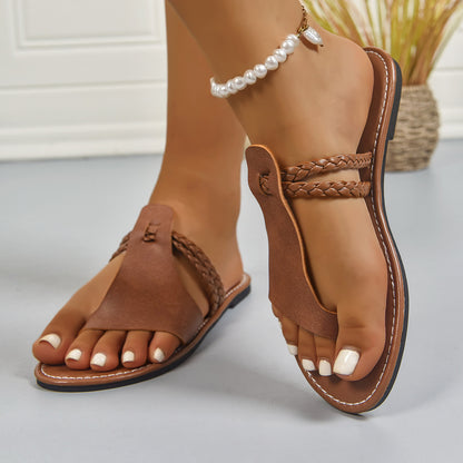 Women's Solid Color Woven Simple Daily Beach Slippers