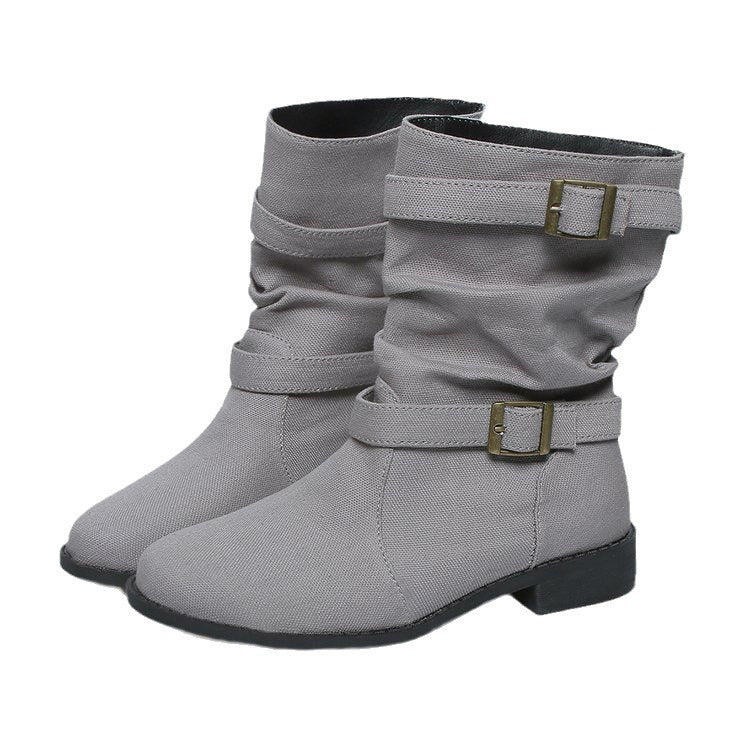 Square Heel Round Toe Women's Denim  Boots