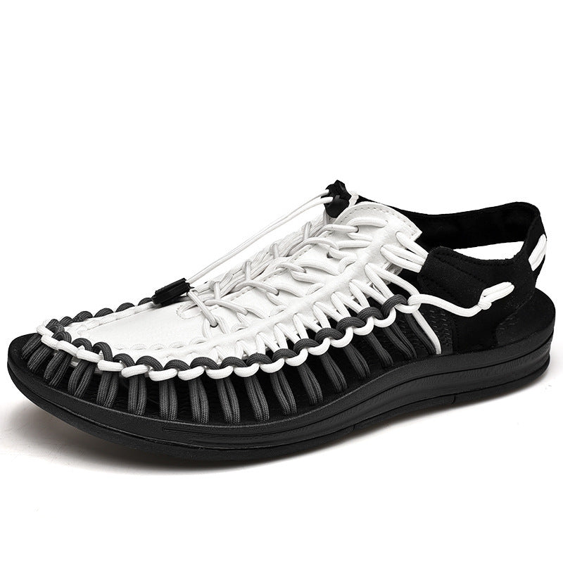 Fashion Woven Sandals Women Men Drawstring Tie Roman Shoes Summer (Available)