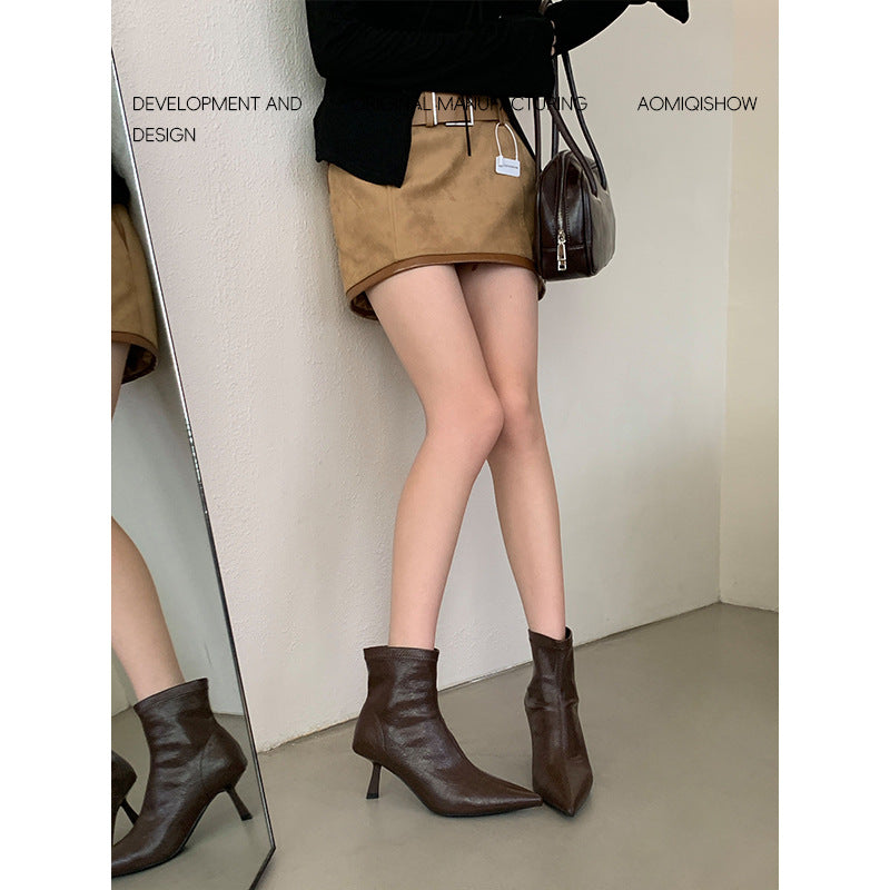 Women's Fashion Pointed Toe Stiletto Heel Ankle Boots