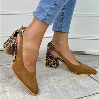Pointed Suede Leopard Print Toe-loop Sandals