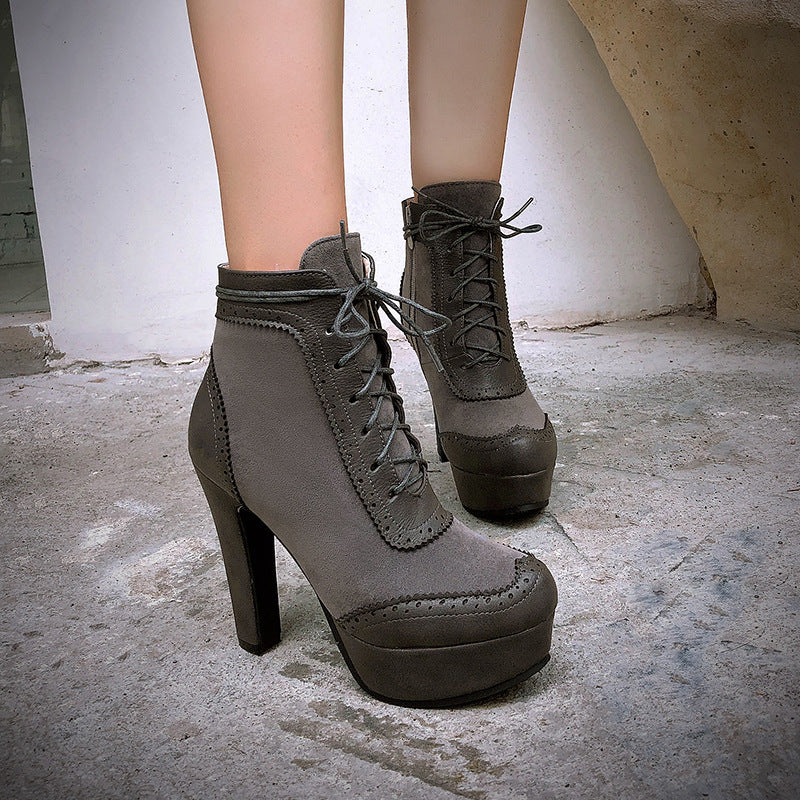 Women's Ultra-high Heel Round Toe Low-cut Martin Boots