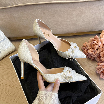 Women's All-match High Heel Stiletto Heel Pointed-toe Bowknot Flower Sandals