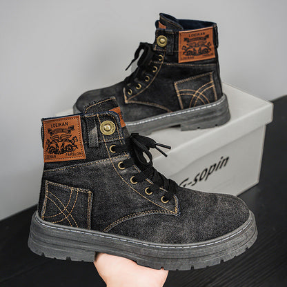 Plus Size Men's Mid-top Denim Casual All-matching Work Clothes Martin Boots
