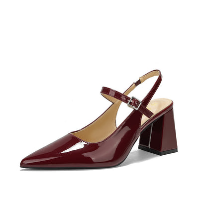 Retro Pointed Toe Women's High Heels Chunky Heel Sandals
