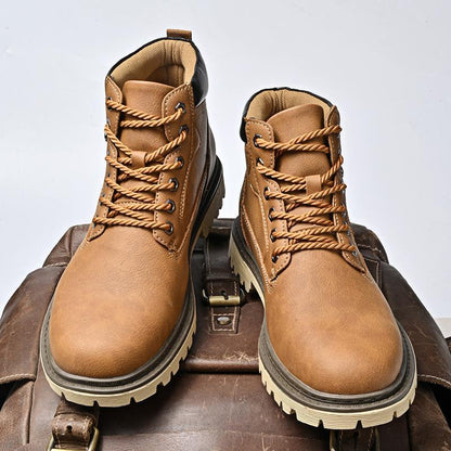 Genuine Leather Men's Shoes Mid-top Men's Casual Martin Boots