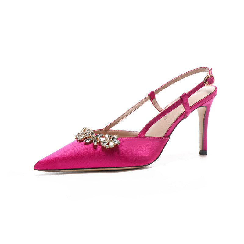 French Style Temperament Evening Dress High Heels Rhinestone Closed Toe Sandals