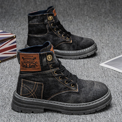 Plus Size Men's Mid-top Denim Casual All-matching Work Clothes Martin Boots